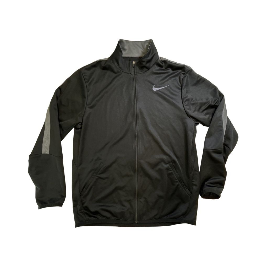 Nike Mens Full Zip Track‎ Jacket Black Gray Stripe Mock Neck Size Large